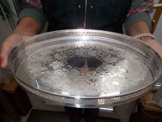 Vintage Silver Plate On Copper English Made Vintage Gallery Tray In Good Order