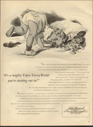 1944 Vintage Ad For John Handcock Life Insurance Company`art Little Girl Doll