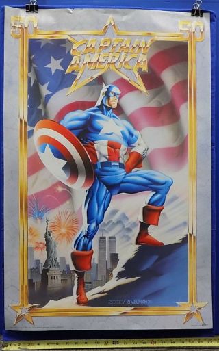 Captain America 50th Anniversary Poster 1990 Mike Zeck Phil Zimelian 22 " X 34 " T
