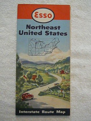 Vintage 1950 Esso Northeast U.  S.  Oil Gas Service Station Travel Road Map