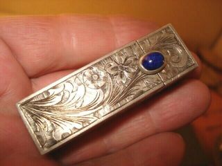 Ornate 800 Sterling Silver Lipstick Compact With Mirror & Gem