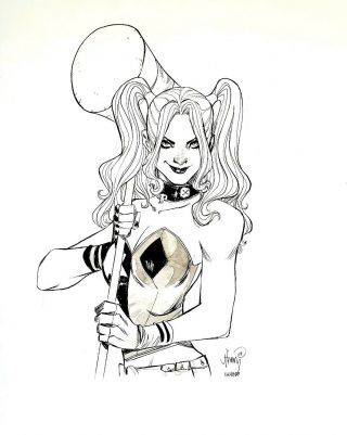 John Timms Sketch Harley Quinn Art & Signed