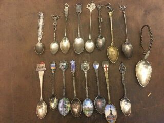 17 Souvenir Spoons - Some Marked - Silver?