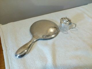 Vintage Solid Silver Backed Vanity Mirror & Mustard Pot Cut Glass Base Scrap