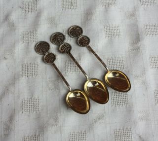 Set Of Three Late 19th Century Chinese Export Solid Silver Wang Hing Tea Spoons