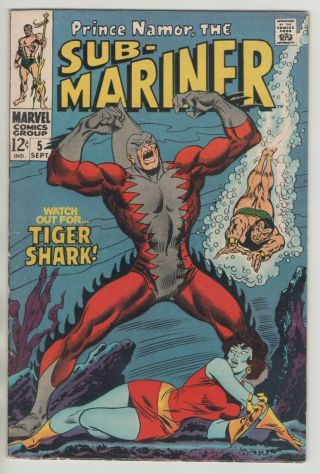 Sub - Mariner 5 1st Print 1st Appearance Tiger Shark 1968 Marvel Mid Grade