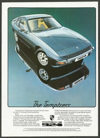 Porsche 924.  The Temptress - 1978 Vintage Automotive Print Ad