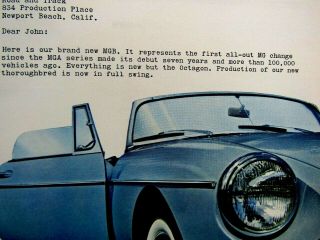 1962 Mgb Dear John - Tony R.  Birt Foldout Print Ad 8.  5 X 11 "