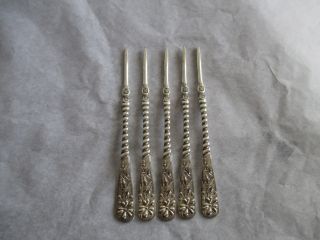 5 Antique Aesthetic Silverplate Nut Picks Wm Rogers / Simpson Hall Miller & Co