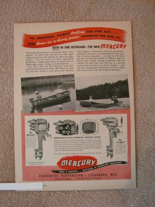 Vintage 1946 Mercury Rocket Comet Outboard Boat Motors Peak Performance Print Ad