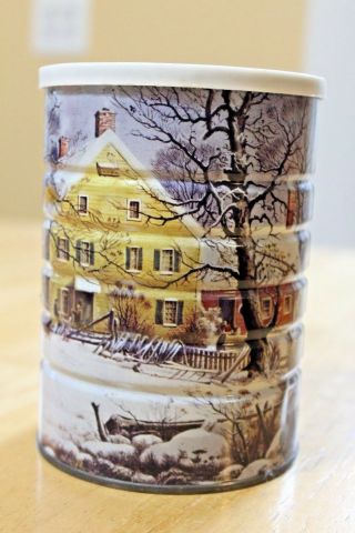 Folgers 1969 Decorated Coffee Tin " Winter In The Country - A Cold Morning "