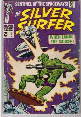 Silver Surfer 2 Oct 1968 Marvel Comic Book When Lands The Saucer Badoon Monster