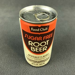 Food Club Sugar Root Beer Vtg 70s Steel Pop Top Can Skokie Il Bottom Drain