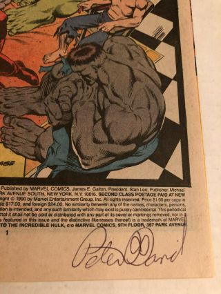 The Incredible Hulk 377 (1991) Signed by Peter David 1st app Professor Hulk 3