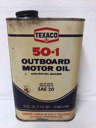 Vintage Texaco 50 - 1 Outboard Motor Oil Quart Can Full