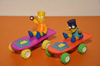Two Rare Bart Simpson & Bartman Toy " Pull - Back Friction Skatboards " From Japan