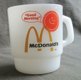 Vintage Mcdonalds Anchor Hocking Fire King Coffee Mug Good Morning Mcdonald 