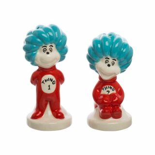 Dr.  Seuss Thing 1 & 2 Cat In The Hat Sculpted Salt & Pepper Shaker Set Boxed