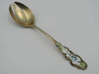 Antique R.  Blackinton & Co.  Vermeil Sterling Silver Floral Enamel Pronged Spoon
