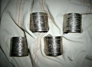 Russian Napkin Rings Silver Plated Embossed Melchior Floral Old Vintage Antique
