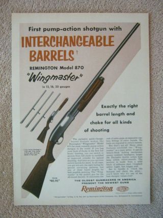 Vintage 1958 Remington Model 870 Wingmaster Shotgun Pump - Action Print Ad