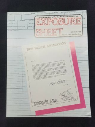 Don Bluth Exposure Sheet - Volume One,  Number One - Don Bluth Animation Fan Club