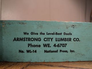 Vintage Level Tool Advertising Armstrong City Lumber Co.  No.  WL - 14 - 8 - 3/4 