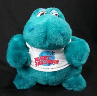 Planet Hollywood Cancun Plush Dinosaur Bubba 1997 Teal Blue Wearing Shirt 10 "
