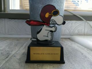 Vtg 1970 ' s Aviva Peanuts SNOOPY RED BARON World ' s Greatest Trophy Flying Ace 2