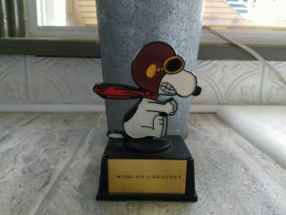 Vtg 1970 ' s Aviva Peanuts SNOOPY RED BARON World ' s Greatest Trophy Flying Ace 3