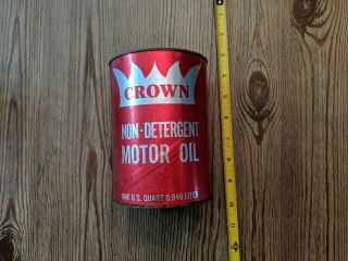Rare Vintage Crown Motor Oil Can Non - Detergent Hard To Find