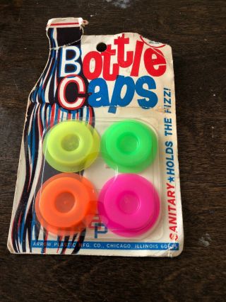 Vintage Plastic Colorful Bottle Caps Sanitary Holds The Fizz Made In U.  S.  A.