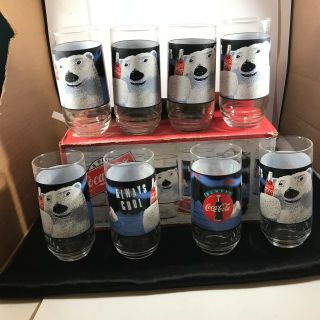 Coca Cola Indiana Glass Coke Polar Bear Glasses 8 Piece Set With Box