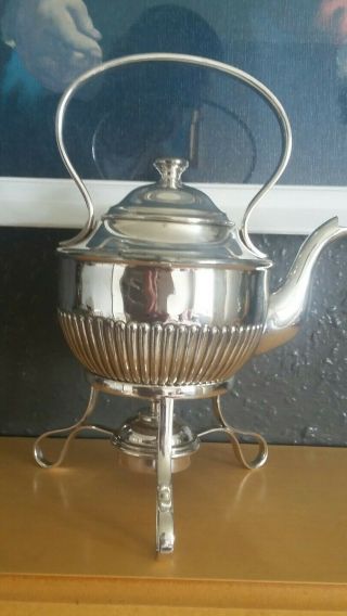 Antiquie / Vintage Silver Plated Tea Pot With Stand & Burner.  Jt&s