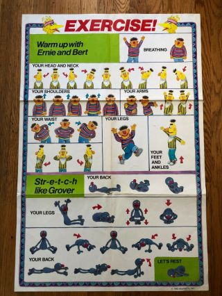 Vintage Rare Muppets 1982 Exercise Poster Big Bird Bert And Ernie,  Grover