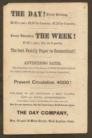 Vintage Ad For The Day Family Newspaper.  Late 1800 