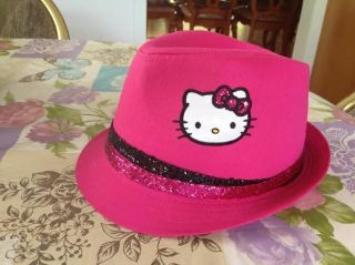 Sanrio Hello Kitty Girl Black Pink Sparkle Glitter Band Top Hat Cap Fedora