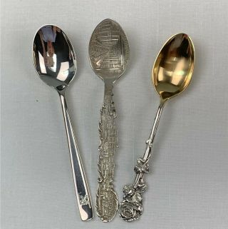 3 Demitasse Spoons,  800 & Sterling Silver One Ny Subway Souvenir,  Wilkens 800