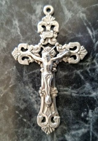 Vintage Old Inri Ornate Sterling Silver Crucifix Cross Jesus Pendant 2 " Length