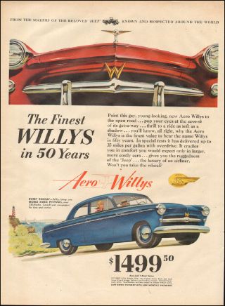 1953 - Vintage Ad For Aero Willys Automobile`red Blue Retro Car (080915)