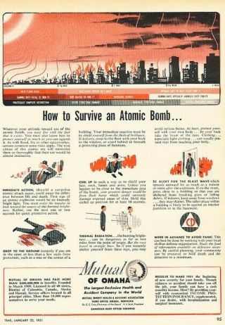 1951 Mutual Of Omaha Nuclear Survival Tip Vintage Advertisement Print Art Ad K98