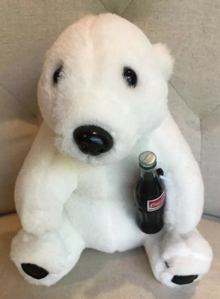 Coca - Cola 1993 Plush White Polar Bear Holding Coke Bottle 9 " Stuffed Animal Toy