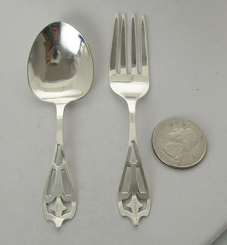 Awesome Antique Sterling Silver Weidlich Co.  Arts & Craft Style Baby Fork Spoon 2