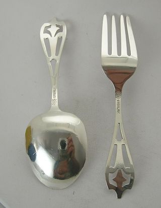 Awesome Antique Sterling Silver Weidlich Co.  Arts & Craft Style Baby Fork Spoon 3