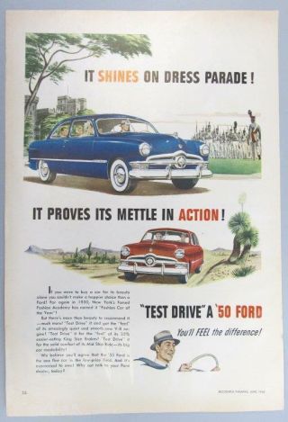 Orig 1950 Ford 2 Door Custom Coupe Ad Shines On Dress Parade,  Mettle In Action