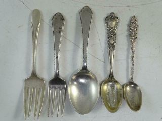 Vintage Sterling Silver Souvenir Spoon Set Denver Mt Shasta Ca Baby Fork Antique