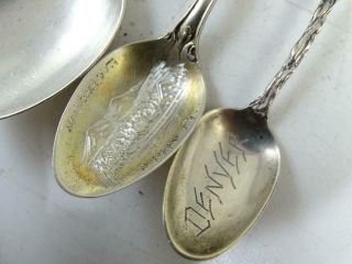 Vintage Sterling Silver Souvenir Spoon Set Denver Mt Shasta CA Baby Fork Antique 3