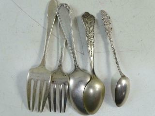 Vintage Sterling Silver Souvenir Spoon Set Denver Mt Shasta CA Baby Fork Antique 4