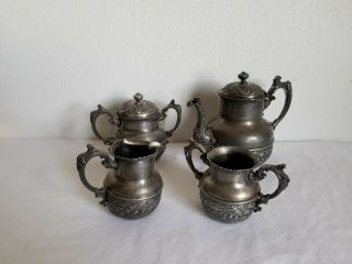 Antique Derby Silver Co Quadruple Plate Tea Service 4 Pc Raised Detail Derby,  Ct