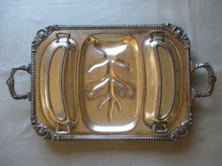 Ornate Silver Plate Meat Serving Tray W/ Two Covered Wells